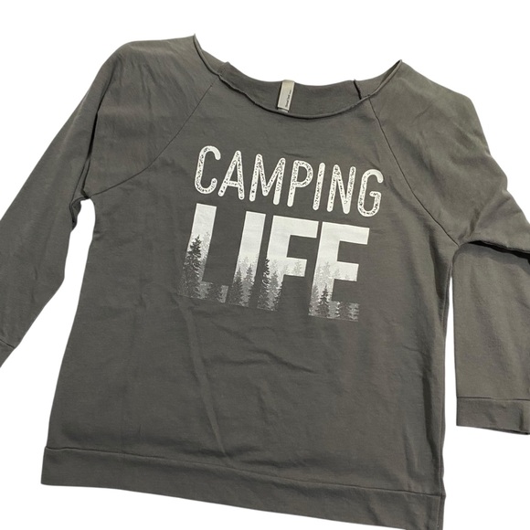 Gray Camping Life Hoodie with Distressed Text - Picture 1 of 14